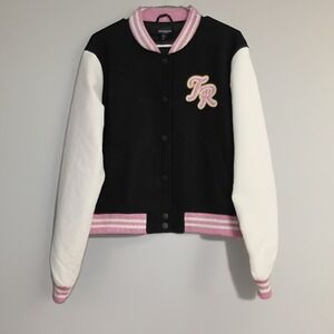 True Religion Women Black and Pink Varsity Jacket Size Large